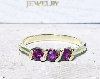 Ruby Ring - July Birthstone - Stack Ring - Gemstone Ring - Gold Ring - Simple Ring - Dainty Ring - Prong Ring - Triple Ring - Fuchsia Ring