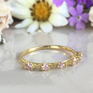 Rose Quartz Ring - Tiny Ring - Gold Ring - Slim Ring - Stack Ring - Dainty Ring - Prong Set - Pink Ring - October Birthstone - Gold Ring