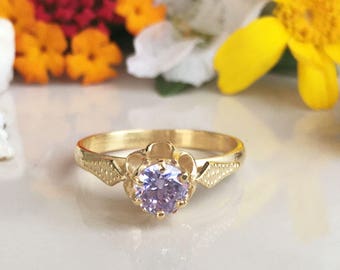 Lavender Amethyst Ring - Flower Ring - Gemstone Ring - Gold Ring - Dainty Ring - Light Purple Ring - Tiny Ring - Simple Jewelry