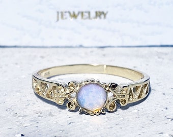 Opalite Ring - Gemstone Ring - Filigree Ring - Delicate Ring - Lace Ring - Rainbow Ring - Gold Ring - Dainty Ring - Simple Ring