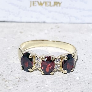 Red Garnet Ring - January Birthstone - Statement Ring - Gold Ring - Engagement Ring - Prong Ring - Stacking Ring - Dainty Ring