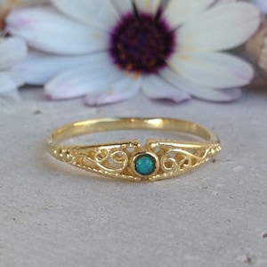 Blue Opal Ring - October Birthstone  - Gold Ring - Gemstone Ring - Filigree Ring - Simple Ring - Delicate Ring - Lace Ring - Opal Jewelry