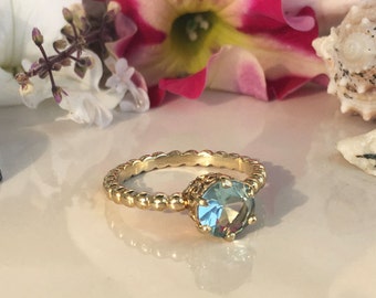 Aquamarine Ring - Marth Birthstone - Prong Ring -  Sea Foam Ring - Gold Ring - Gemstone Ring - Stacking Ring - Simple Jewelry - Round Ring