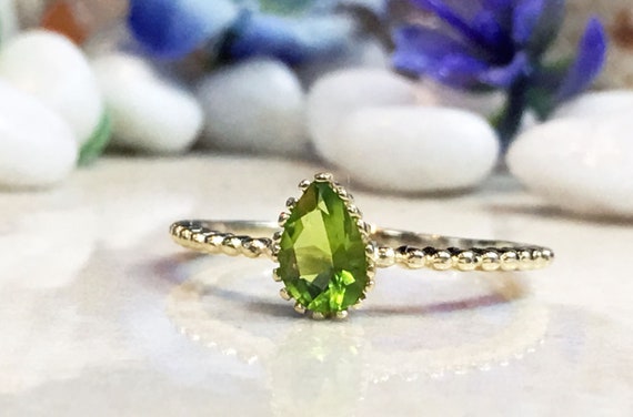 Peridot Ring August Birthstone Teardrop Ring Gemstone Ring