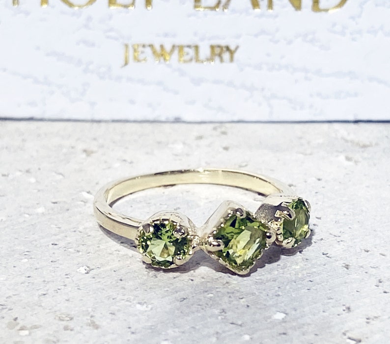 Peridot Ring August Birthstone Stacking Ring Gold Ring Bezel Ring Gemstone Ring Delicate Ring Dainty Ring Triple Ring image 8