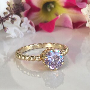 Lavender Amethyst Ring - Birthstone Ring - Gemstone Ring - Gold Ring - Faceted Ring - Light Purple Ring - Prong Ring - Bridal Gift