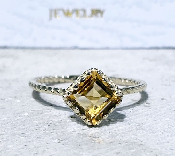 Citrine Ring November Birthstone Jewelry Genuine Gemstone Square Ring  Stacking Ring Twist Ring Gold Ring Simple Jewelry 
