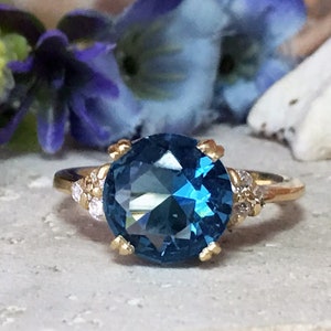Blue Topaz Ring December Birthstone Gemstone Band Gold Ring Engagement Ring Round Ring Cocktail Ring Prong Ring image 5