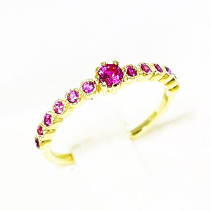 Ruby Ring - Gold Ring - Stack Ring - Half Eternity Ring - Dainty Ring - Fuchsia Ring - Tiny Ring - July Birthstone - Delicate Ring