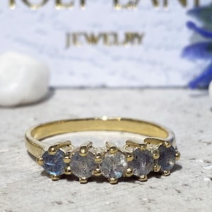 Labradorite Ring - Grey Ring - Genuine Gemstone - Gold Ring - Stacking Ring - Prong Set Ring - Tiny Ring - Rainbow Ring