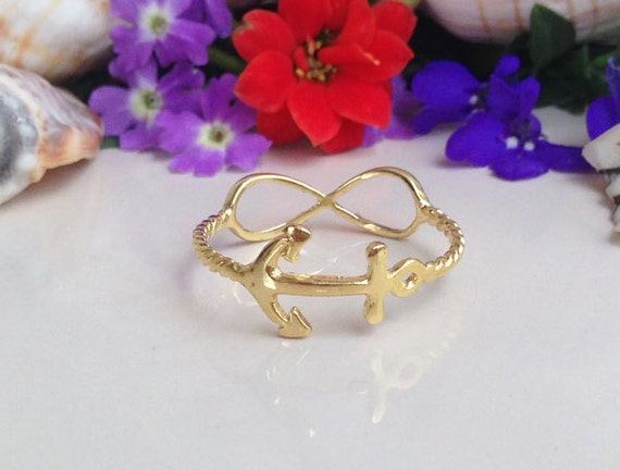 Gold Anchor Ring Stacking Ring Infinity Ring Stack Ring Simple