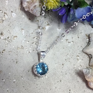 Blue Topaz Necklace - Gemstone Necklace - December Birthstone  - Bezel Pendant - Simple Necklace - Topaz Jewelry - Vintage Necklace