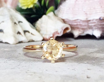 Citrine Ring - November Birthstone - Genuine Gemstone - Simple Ring - Stack Band - Gold Ring - Solitaire Ring - Round Ring - Prog Ring