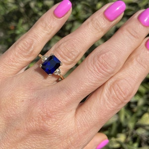 Blue Sapphire Ring - September Birthstone - Statement Ring - Gold Ring - Engagement Ring - Blue Stone Ring - Rectangle Ring - Cocktail Ring