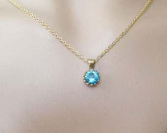 Blue Topaz Necklace - Gemstone Necklace - December Birthstone  - Bezel Pendant - Simple Necklace - Topaz Jewelry - Vintage Necklace