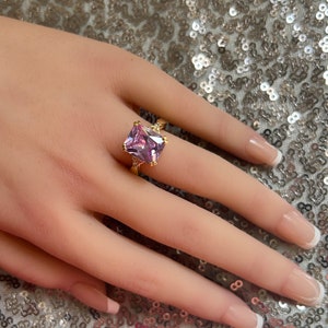 Lavender Amethyst Ring - Statement Ring - Gold Ring - Engagement Ring - Prong Ring - Rectangle Ring - Cocktail Ring - Gemstone Ring