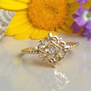 Any Birthstone Ring - Flower ring - Gold Ring - Gemstone Ring - Birthstone Rings - Delicate Ring - Personalized Ring - Lace Ring