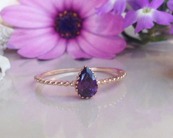 Purple Amethyst Ring - Teardrop Ring - Gemstone Ring - February Birthstone - Simple Ring - Gold Ring - Delicate Ring - Stacking Ring