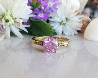 October Birthstone Jewelry - Rose Quartz Ring - Promise Ring - Pink Quartz Ring - Prong Ring - Gemstone Ring - Gold Ring - Simple Ring