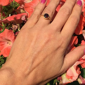 Mozambique Garnet Ring Genuine Gemstone January Birthstone Round Crown Ring Dainty Ring Gold Ring Bezel Ring Red Ring image 6