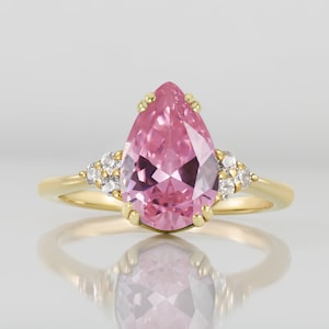 Rose Quartz Ring - October Birthstone - Statement Ring - Gold Ring - Engagement Ring - Teardrop Ring - Cocktail Ring - Pink Quartz Ring