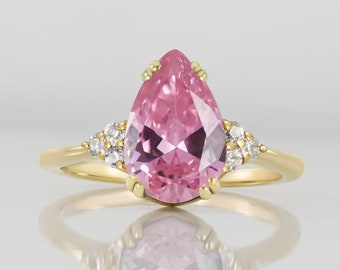 Rose Quartz Ring - October Birthstone - Statement Ring - Gold Ring - Engagement Ring - Teardrop Ring - Cocktail Ring - Pink Quartz Ring