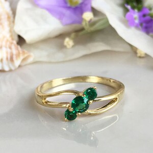 Emerald Ring - May Birthstone - Tiny Ring - Gold Ring - Stack Ring - Green Ring - Dainty Ring - Simple Ring - Prong Ring- Delicate Ring