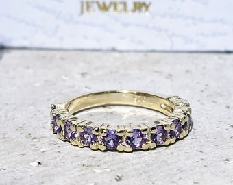 Alexandrite Ring - Lavender Ring - June Birthstone - Half Eternity Ring - Gold Ring - Dainty Ring - Prong Ring - Gemstone Band