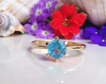 Blue Topaz Ring - Gold Ring - December Birthstone - Gemstone Ring - Solitaire Ring - Simple Ring - Prong Ring - Topaz Jewelry