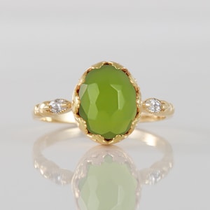 Peridot Ring - August Birthstone - Statement Ring - Gold Ring - Oval Crown Ring - Bezel Ring - Dainty Ring - Gemstone Band