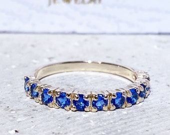 Blue Topaz Ring - December Birthstone - Half Eternity Ring - Stack Ring Gemstone Ring - Gold Ring - Dainty Ring - Prong Ring - Simple Ring