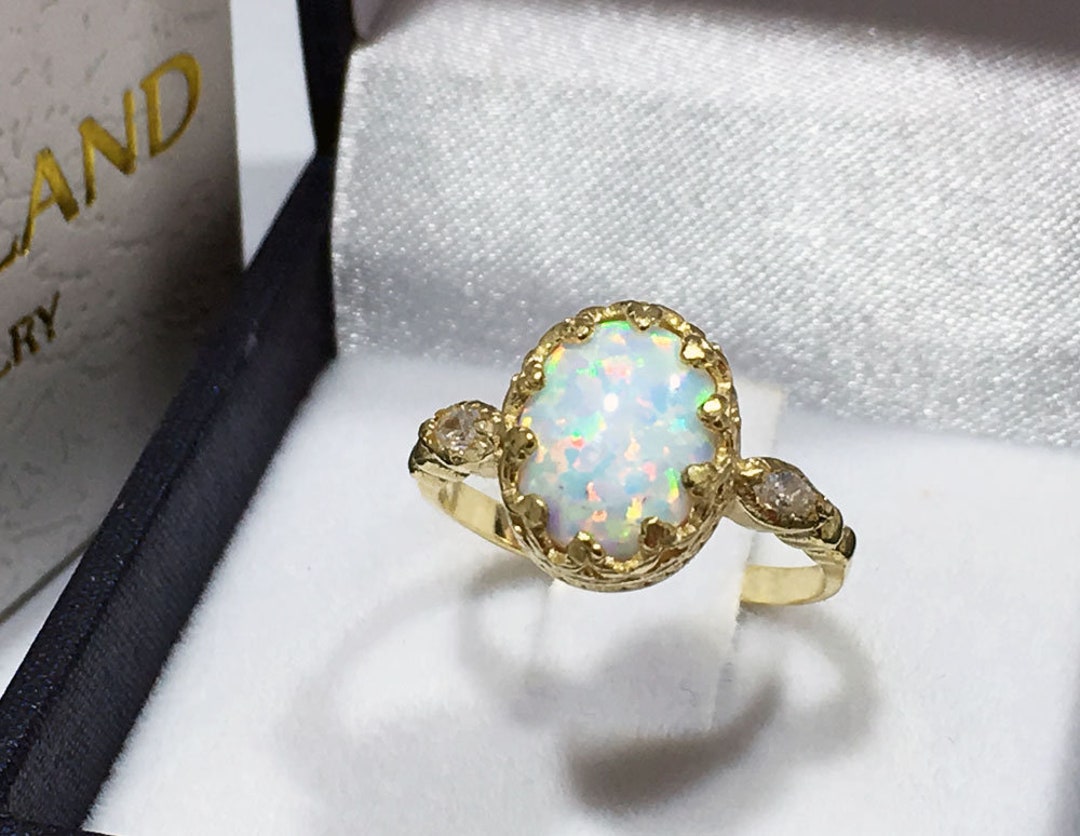 White Opal Ring Statement Ring Dainty Ring Oval Ring Bezel Ring Gold ...