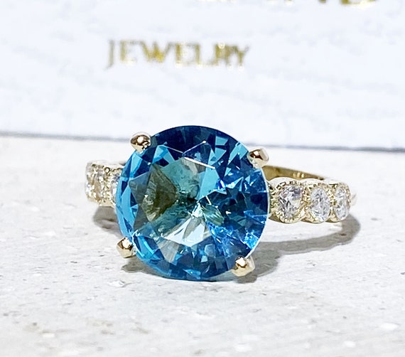 Aquamarine Ring March Birthstone Statement Ring Gold Ring  Engagement Ring Prong Ring Round Ring Cocktail Ring