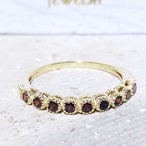 Red Garnet Ring - Gold Ring - January Ring - Half Eternity Ring - Stack Ring - Dainty Ring - Bezel Ring - Gemstone Band - Simple Jewelry