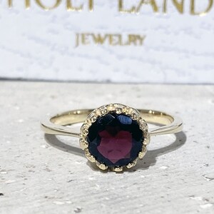 Mozambique Garnet Ring Genuine Gemstone January Birthstone Round Crown Ring Dainty Ring Gold Ring Bezel Ring Red Ring image 3