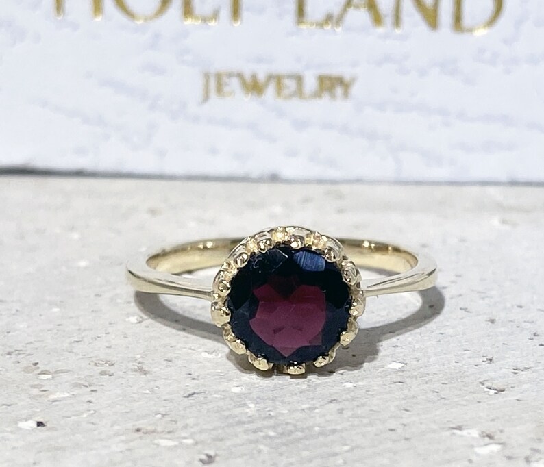 Mozambique Garnet Ring Genuine Gemstone January Birthstone Round Crown Ring Dainty Ring Gold Ring Bezel Ring Red Ring image 3