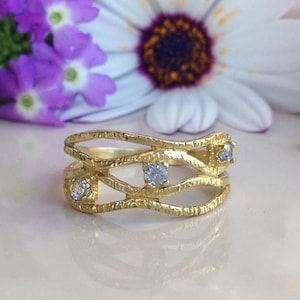 Aquamarine Ring - March Birthstone - Hammered  Ring - Gold Ring - Gemstone Ring - Simple Ring - Sea Foam Ring - Prong Ring - Dainty Ring