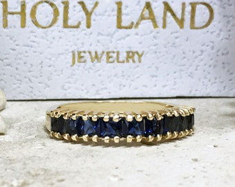 Blue Sapphire Ring - September Ring - Half Eternity Ring - Stack Ring - Gold Ring - Square Ring - Dainty Ring - Prong Ring - Gemstone Band