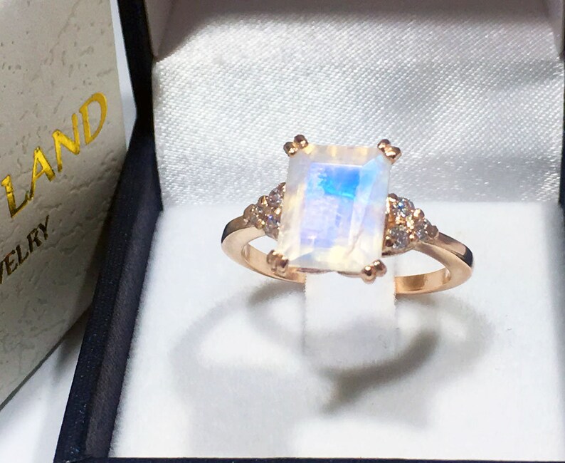Rainbow Moonstone Ring June Birthstone Statement Ring Gold Ring Engagement Ring Rectangle Ring Cocktail Ring Gemstone Ring image 7