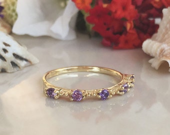 Amethyst Ring - Stacking Ring - TIny Ring - Gold Ring - Purple Ring - Dainty Ring - Prong Ring - Simple Ring -  February Birthstone