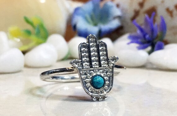 Silver Hamsa Ring Gold Hamsa Ring Hand of Fatima Ring Evil Eye