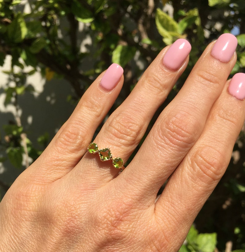 Peridot Ring August Birthstone Stacking Ring Gold Ring Bezel Ring Gemstone Ring Delicate Ring Dainty Ring Triple Ring image 2