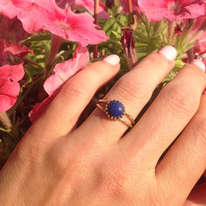 Blue Lapis Ring - Gold Ring - Genuine Gemstone Band - Simple Ring - September Birthstone - Lapis Jewelry - Dainty Ring - Round Ring