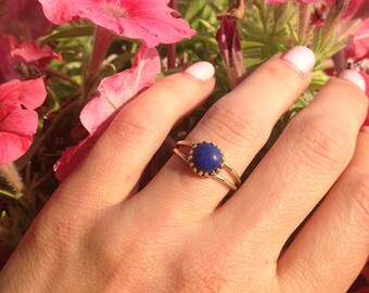 Blue Lapis Ring - Gold Ring - Genuine Gemstone Band - Simple Ring - September Birthstone - Lapis Jewelry - Dainty Ring - Round Ring