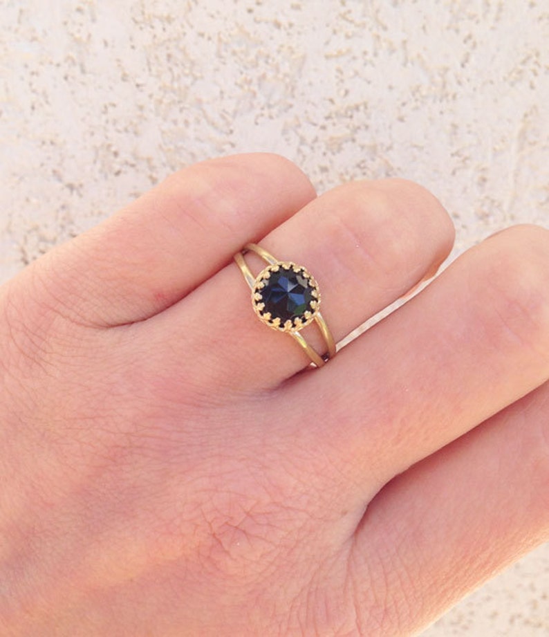 Birthstone Ring Simple Ring Genuine Gemstone Gold Ring Double Band Ring Delicate Ring December Birthstone Black Onyx Ring