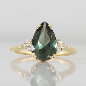 Green Tourmaline Ring - Statement Ring - Gold Ring - Engagement Ring - Teardrop Ring - Cocktail Ring - Green Gemstone Ring - Prong Ring
