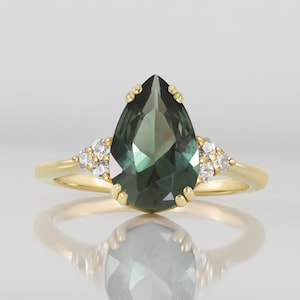 Green Tourmaline Ring - Statement Ring - Gold Ring - Engagement Ring - Teardrop Ring - Cocktail Ring - Green Gemstone Ring - Prong Ring