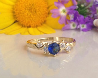 Blue Sapphire Ring - Gold Ring - Gemstone Ring - Stacking Ring - Tiny Ring - September Birthstone - Royal Blue Ring - Delicate Ring