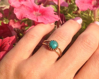 Turquoise Ring - December Birthstone - Round Ring - Simple Ring - Gold Ring - Genuine Gemstone Band - Turquoise Jewelry