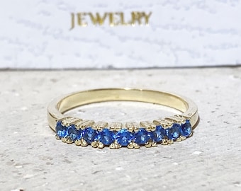 Blue Topaz Ring - December Birthstone - Half Eternity Ring - Prong Ring - Topaz Jewelry - Gold Ring - Dainty Ring - Tiny Ring